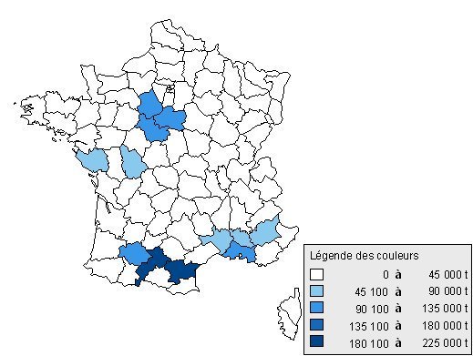 Production française de blé dur par département en 1999