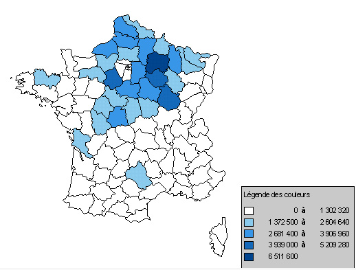 Carte de la rpartition de la production d'orge en France en 1998